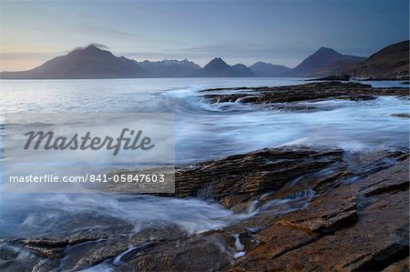 The view on a winter evening across Loch Scavaig towards the Cuillin Hills from Elgol, Isle of Skye, Scotland, United Kingdom, Europe