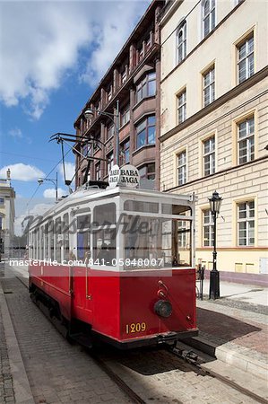 City tram, Old Town, Wroclaw, Silesia, Poland, Europe