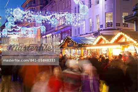 New Street and Christmas Market, City Centre, Birmingham, West Midlands, England, United Kingdom, Europe