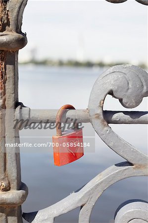 Close-Up of Love Lock on Bridge