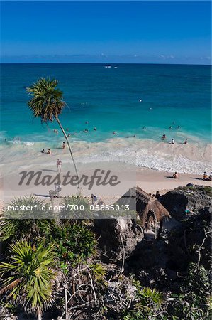 Beach at Maya Ruins, Tulum, Riviera Maya, Quintana Roo, Mexico