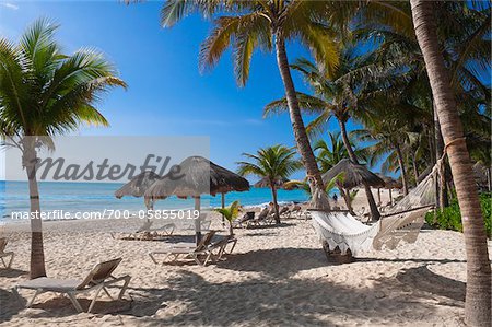 Hängematte am Strand, Playa del Carmen, Quintana Roo, Mexiko