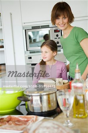 Woman and little girl in the kitchen