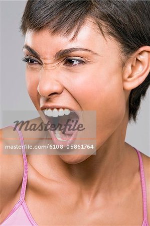 Close-up of a woman shouting