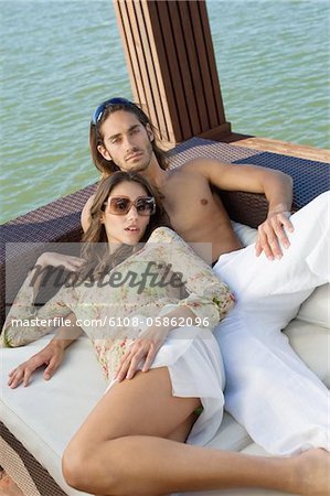 Couple resting at a tourist resort