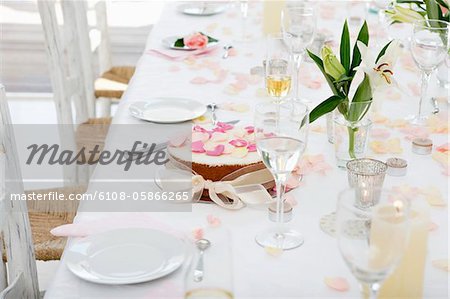 Wedding cake on a dining table
