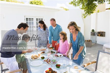 Family having breakfast at the dining table