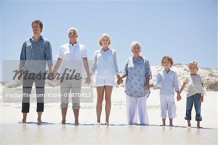 Family standing on the beach