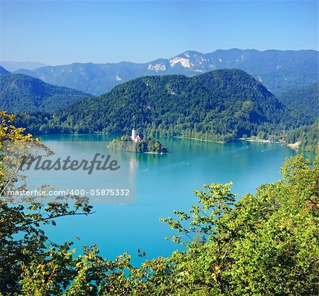 Photo from air perspective, Bled lake with island, slovenia, europe