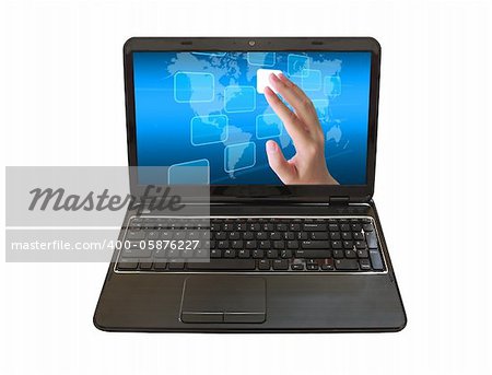 hand pushing a button on laptop PC