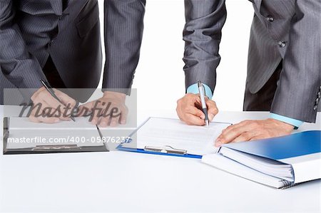 business people standing working with documents sign up contract