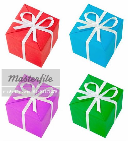 four colored gift boxes isolated on white