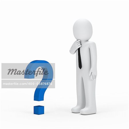 3d businessman for small blue question mark