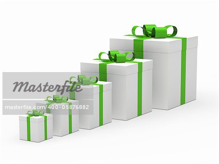 3d christmas gift box white green ribbon