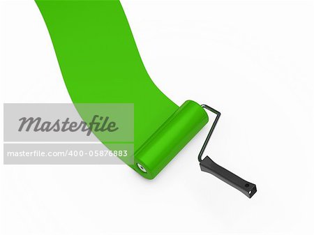 3d paint roller green color ground white