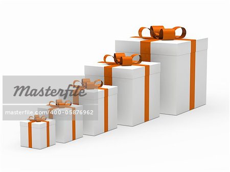 3d christmas gift box white orange ribbon