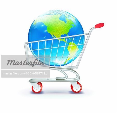 Vector illustration of globle shopping concept with shopping  cart containing  globe