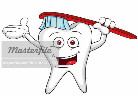 Tooth character with brush illustration