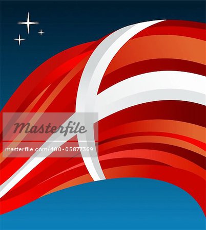 Denmark flag illustration fluttering on blue background. Vector file available.