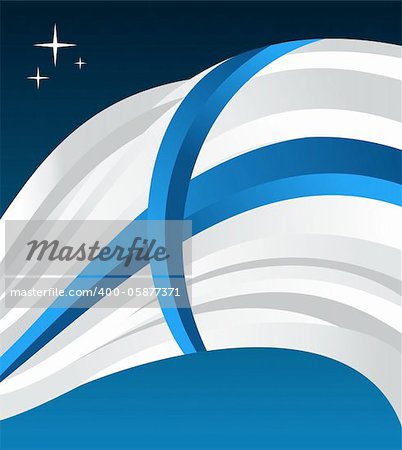 Finland flag illustration fluttering on a blue background. Vector file available.