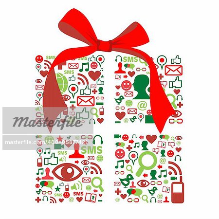 Social media christmas box shape made with global communication icons.