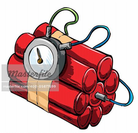 Illustration of dynamite with timing device. Isolated