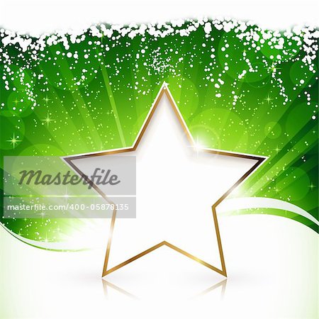 Green light burst background with golden Merry Christmas and a happy New Year star. EPS10