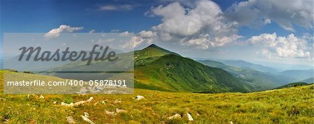 Highest Ukrainian mountains panorama. Chornogora ridge panorama. Summer mountains