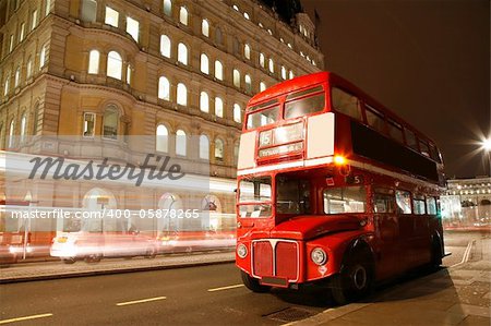 Route Master Bus in the street of London. Route Master Bus is the most iconic symbol of London as well as London's Black cabs.