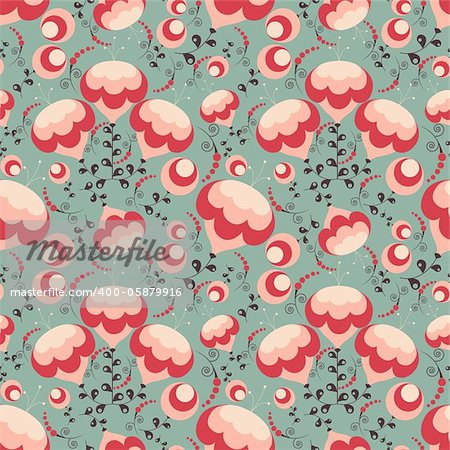 seamless pattern with abstract  flowers and leaf