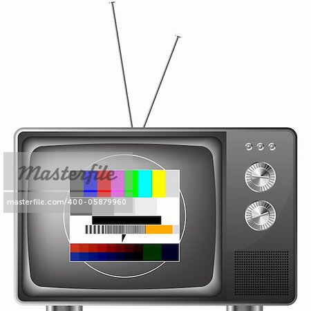 detailed illustration of an old television with antenna and test image, eps8 vector