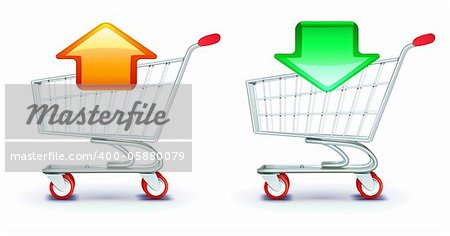 Vektor-Icons Set shopping carts mit in- und out-Pfeile