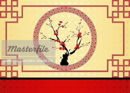 Oriental style painting, Plum blossom, Cherry blossom