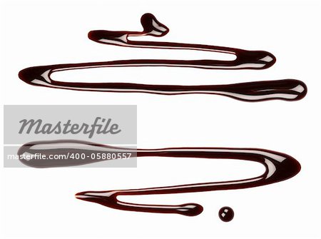 Chocolate syrup drips, isolated on white background