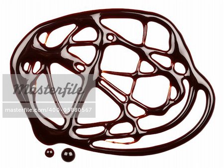 Chocolate syrup drip, isolated on white background