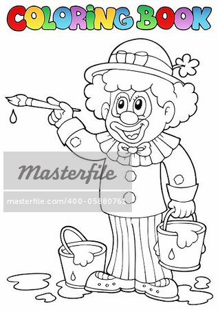 Coloring book with cheerful clown 2 - vector illustration.