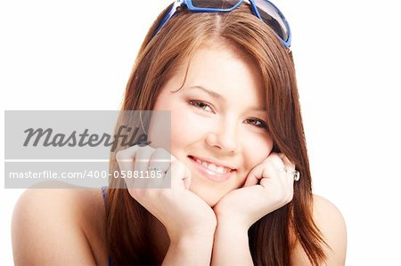 Portrait of a young cute girl isolated on white background