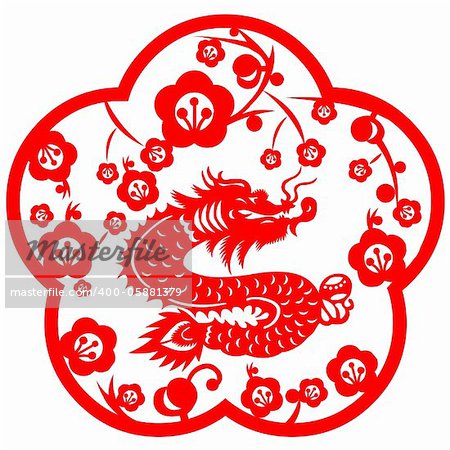 Traditional paper cut of a dragon.(fifth of Chinese Zodiac).