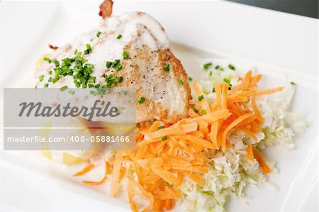 Chicken Stuffed with cream cheese, tomato, carrot and cabbage salad