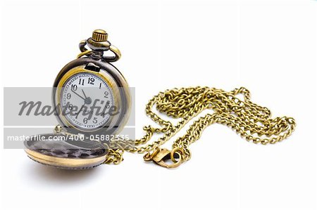 Old beutiful pocket watch. Isolated on white background.