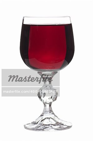 A glass full of ruby wine isolated over white background