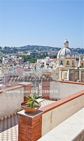 Panoramic view of Procida Isle, in Naples Gulf, Italy