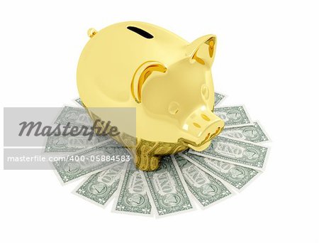 piggy bank on dollar  banknote isolated on white -rendering
