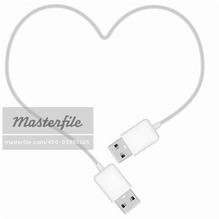 Illustration of Heart Shaped USB Cable Isolated on White