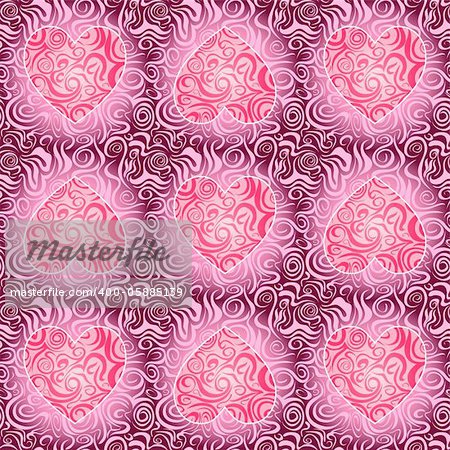 Seamless abstract pattern with heart silhouette. Vector