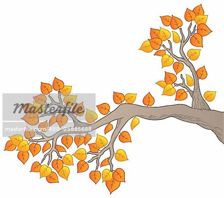 Cartoon tree branch with leaves 2 - vector illustration.