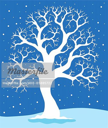 White tree on blue background 1 - vector illustration.
