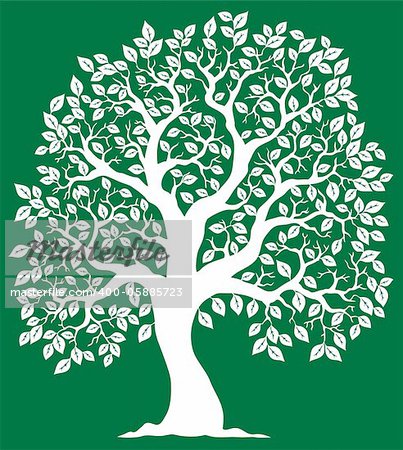 White tree on green background 2 - vector illustration.