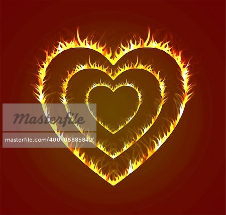 Hearts in fire. Illustration