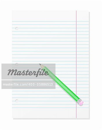 Blank Workbook Page With Green Pencil. Vector Illustration. EPS8